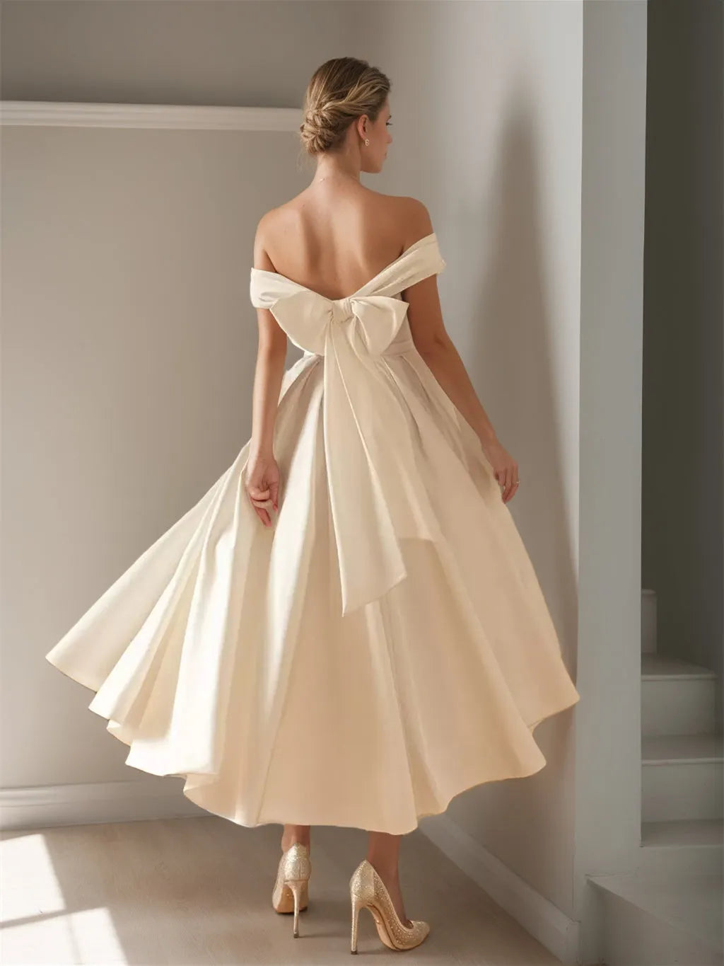 Princess Sweetheart Sleeveless Ankle-Length Wedding Dress With Bowknot