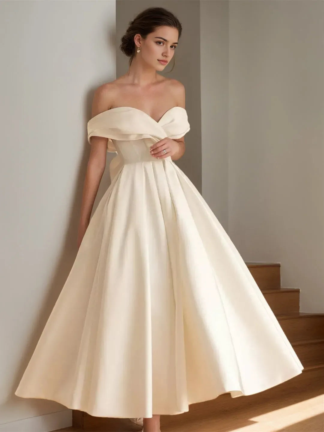 Princess Sweetheart Sleeveless Ankle-Length Wedding Dress With Bowknot