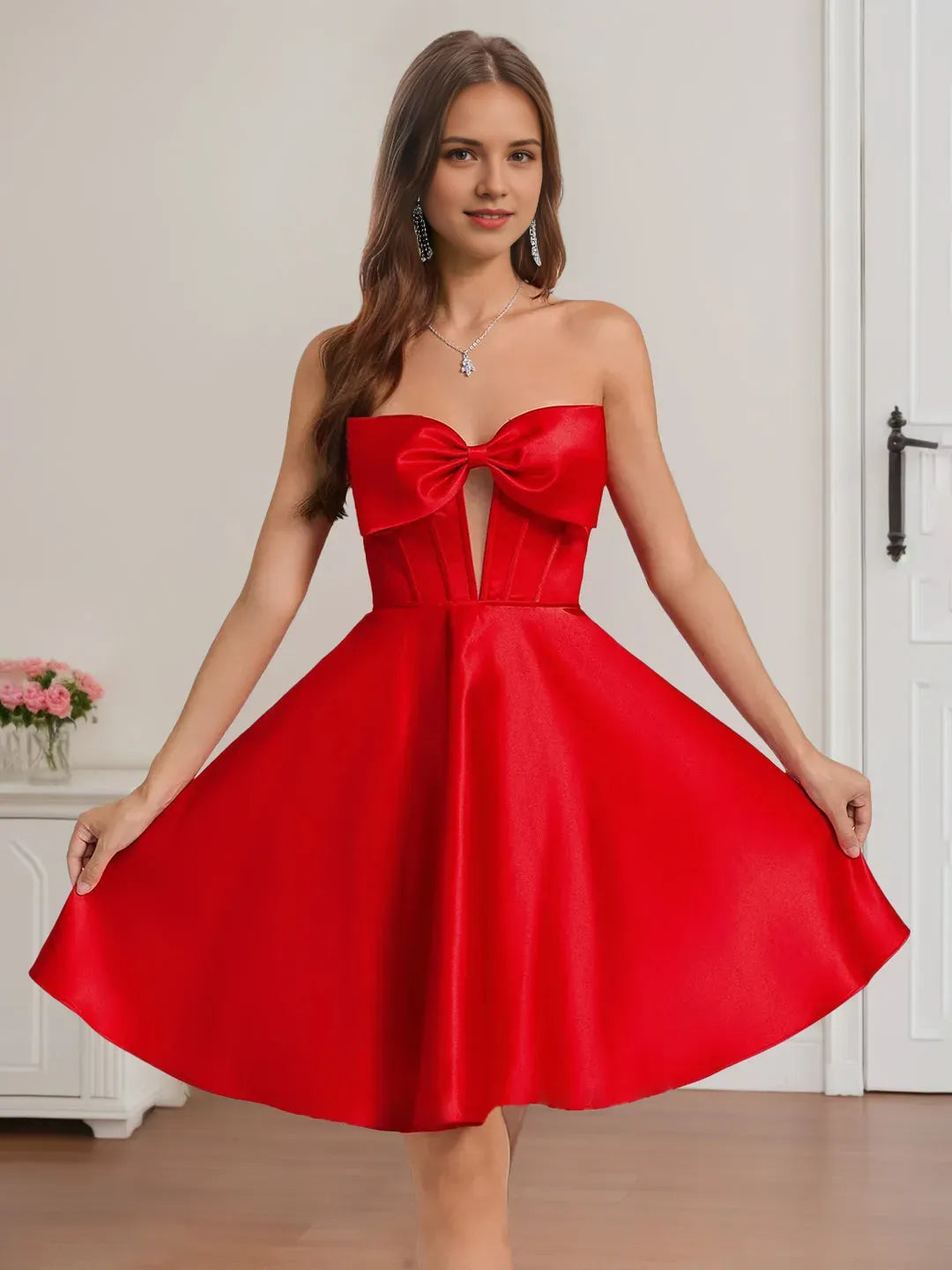 Princess Sweetheart Sleeveless Backless Short/Mini Homecoming Dresses with Bow