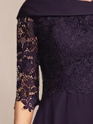 Princess V-Neck Half Sleeves Tea Length Mother of the Bride Groom Dresses with Lace Appliques