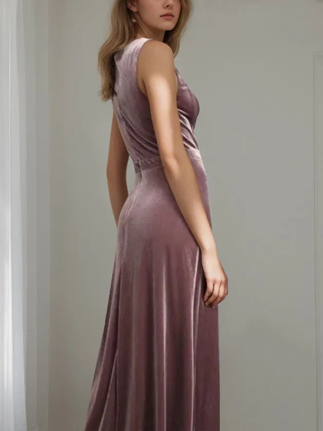 Princess V-Neck Sleeveless Floor-Length Velvet Mother of the Bride Dresses