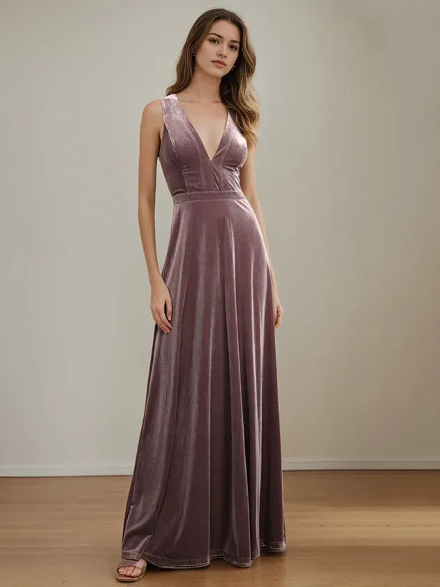 Princess V-Neck Sleeveless Floor-Length Velvet Mother of the Bride Dresses