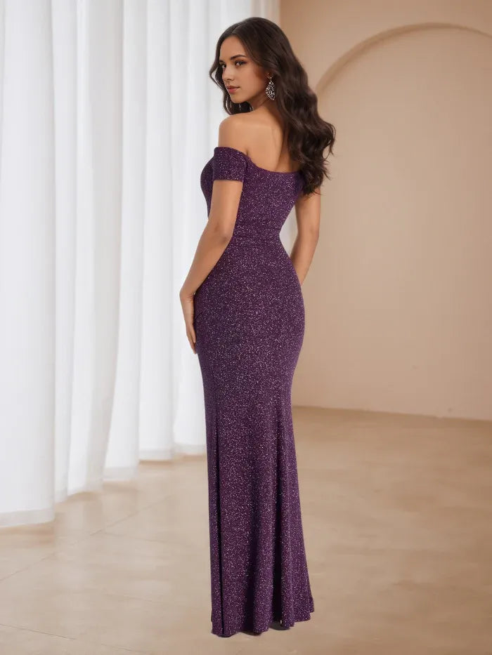 Prom Dress Off - Shoulder Neckline Ruched Detail Side Slit for Dazzling Gala Nights
