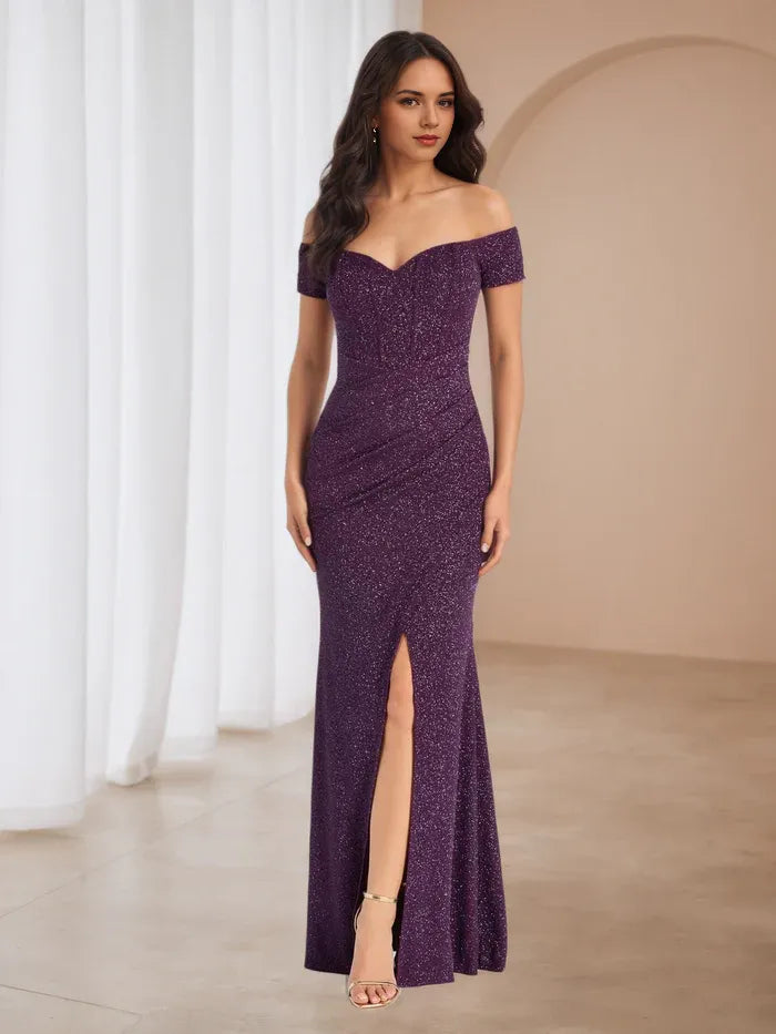 Prom Dress Off - Shoulder Neckline Ruched Detail Side Slit for Dazzling Gala Nights