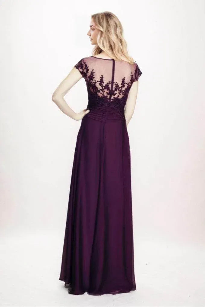 Purple A-line chiffon bridal mother dress