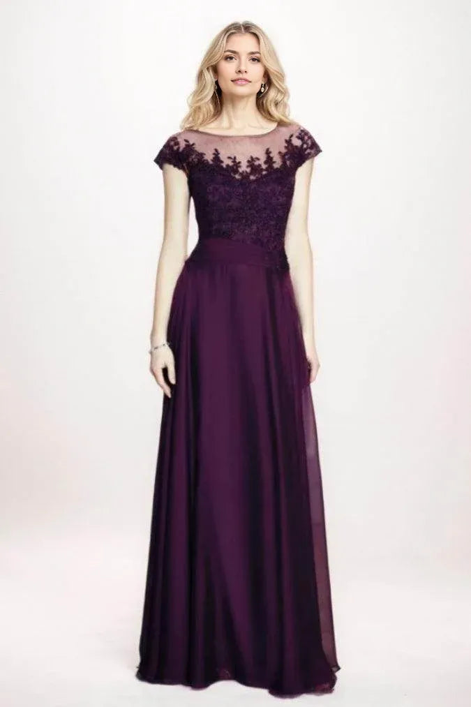 Purple A-line chiffon bridal mother dress