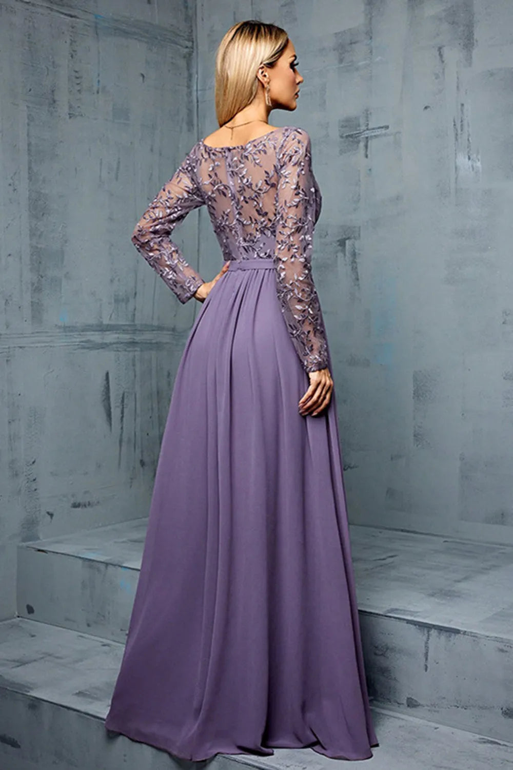 Purple Chiffon A Line Long Mother of the Bride Dress with Appliques ﻿