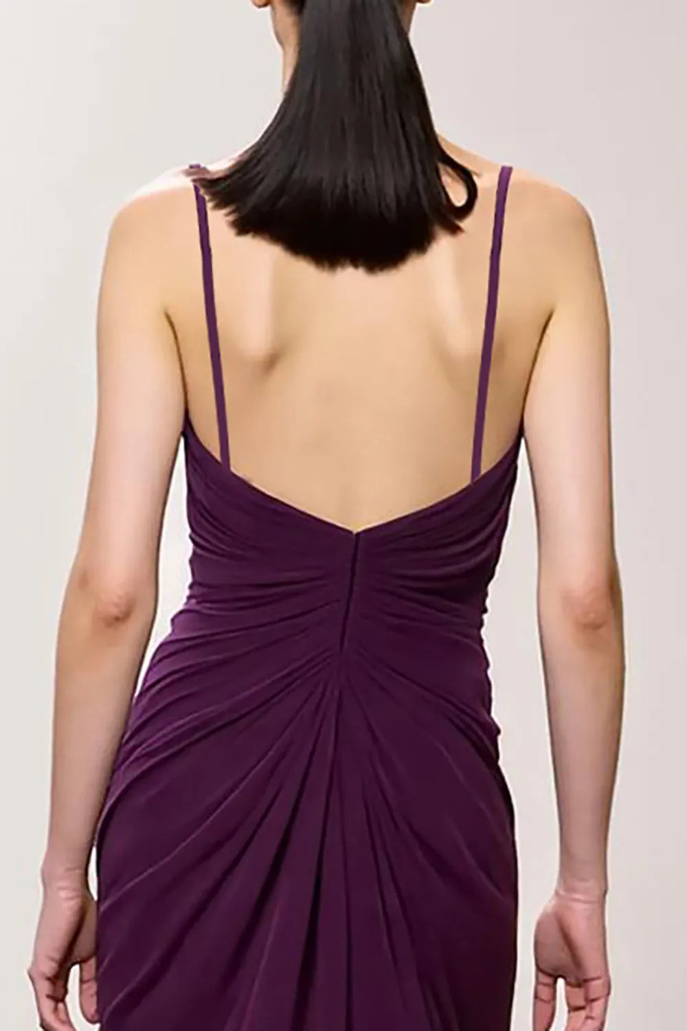 Purple Chiffon V-Neck Ruched A Line Long Evening Dress with Slit ?