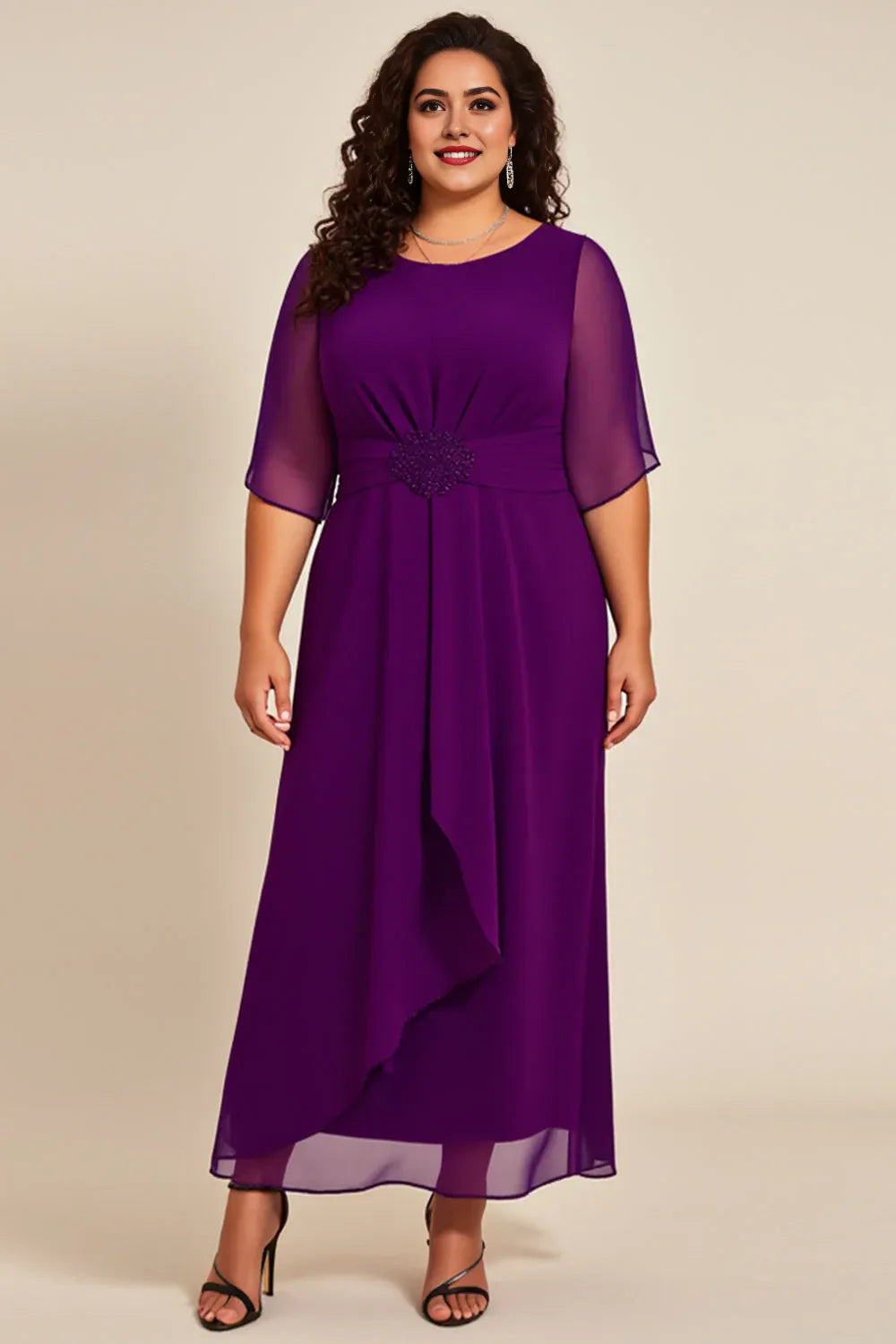 Purple Pleated A Line Chiffon Mother of the Bride Dress