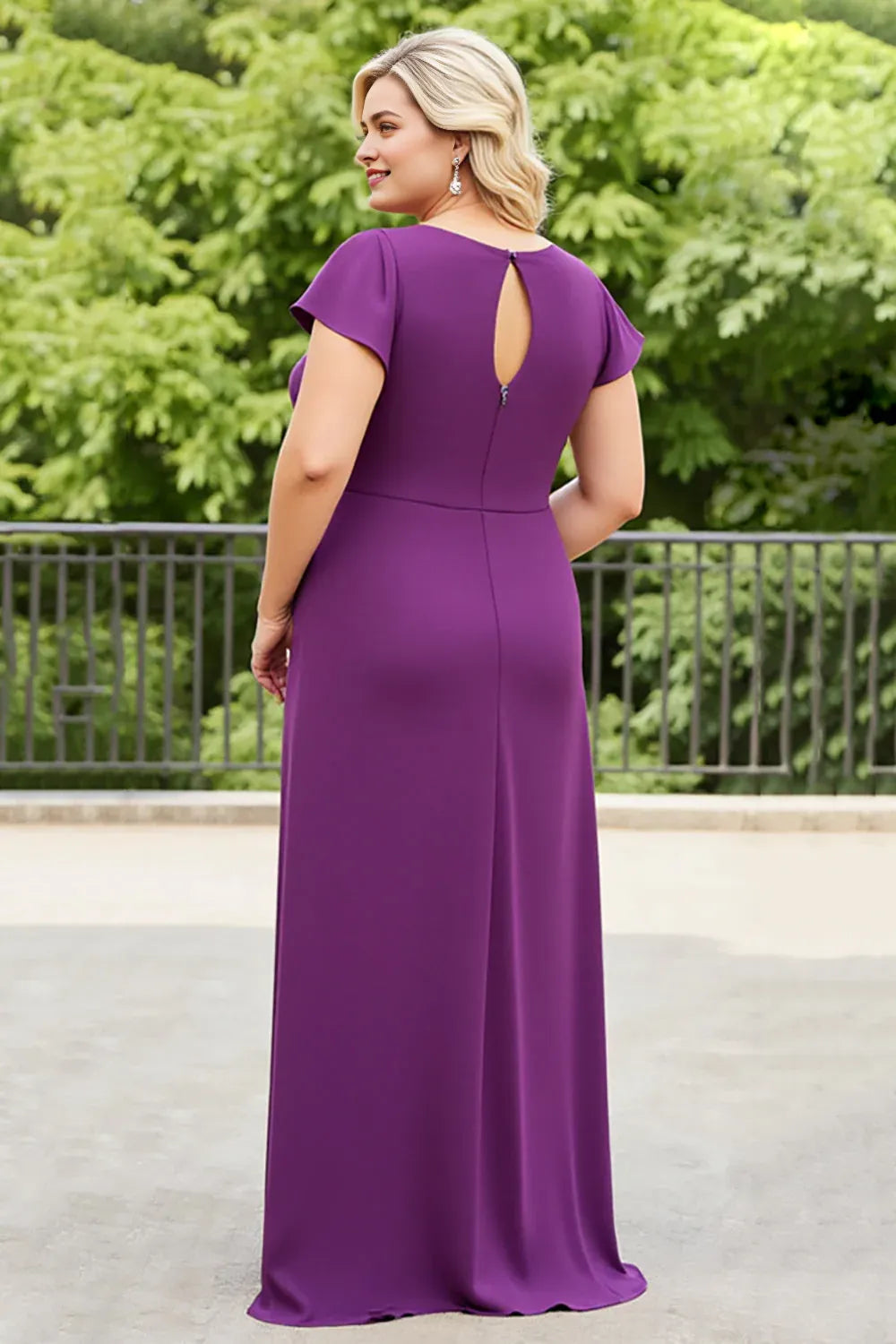 Purple Plus Size Long Ruched Mother of the Bride Dress with Ruffles