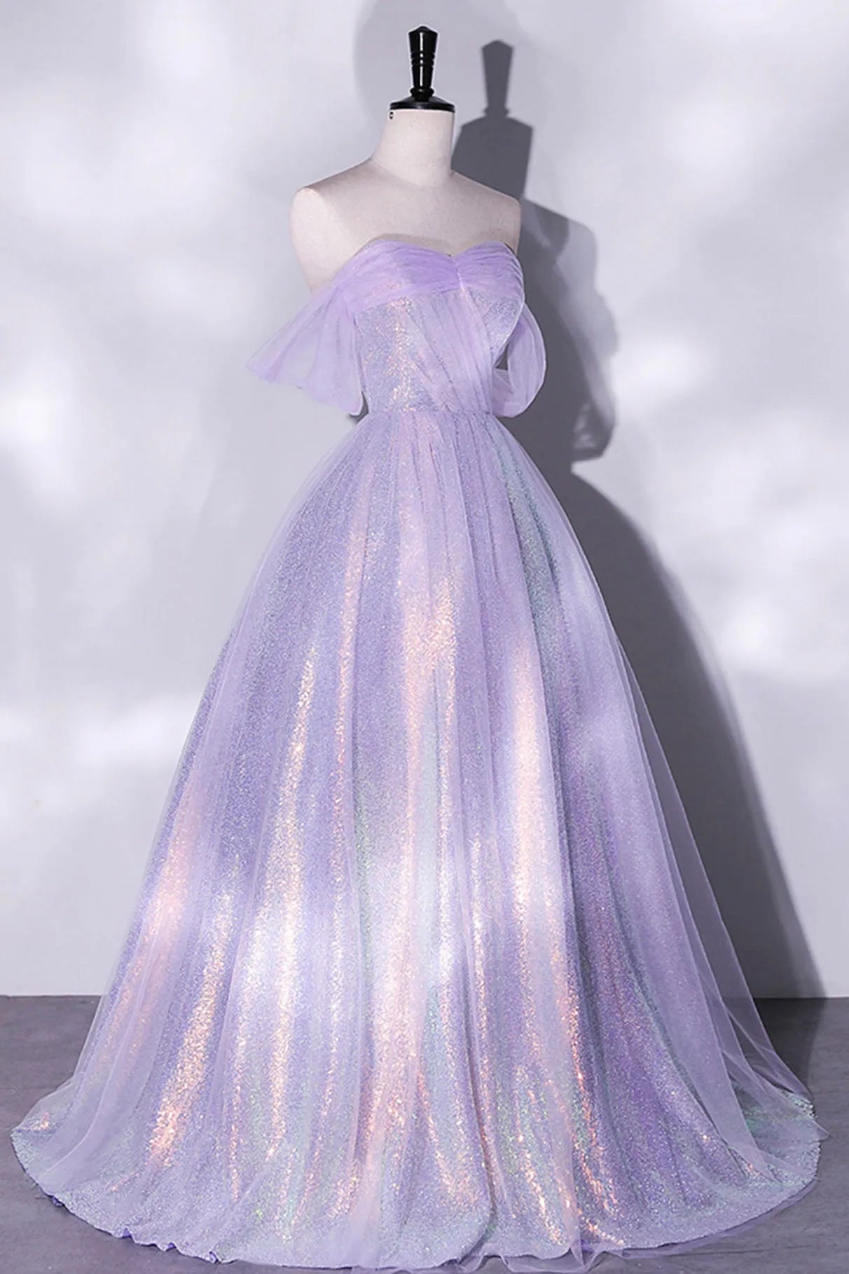 Purple Sequins Long A-Line Prom Dress Off the Shoulder Evening Party Dress