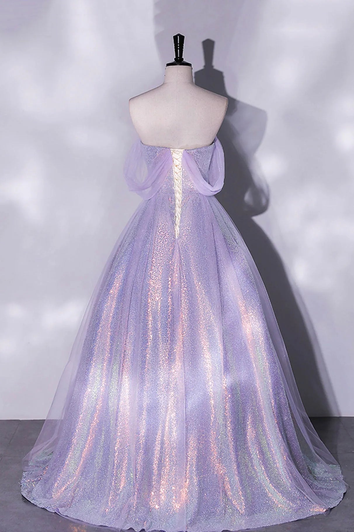 Purple Sequins Long A-Line Prom Dress Off the Shoulder Evening Party Dress