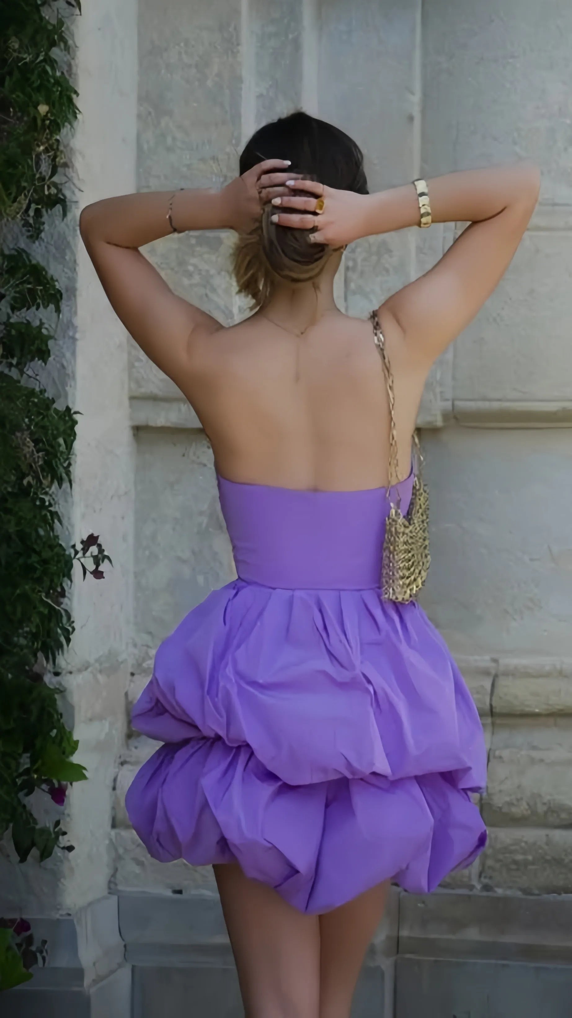 Purple Strapless Ball Homecoming Dress Ruffle Mini Party Hoco Dress Tiered Ruffle