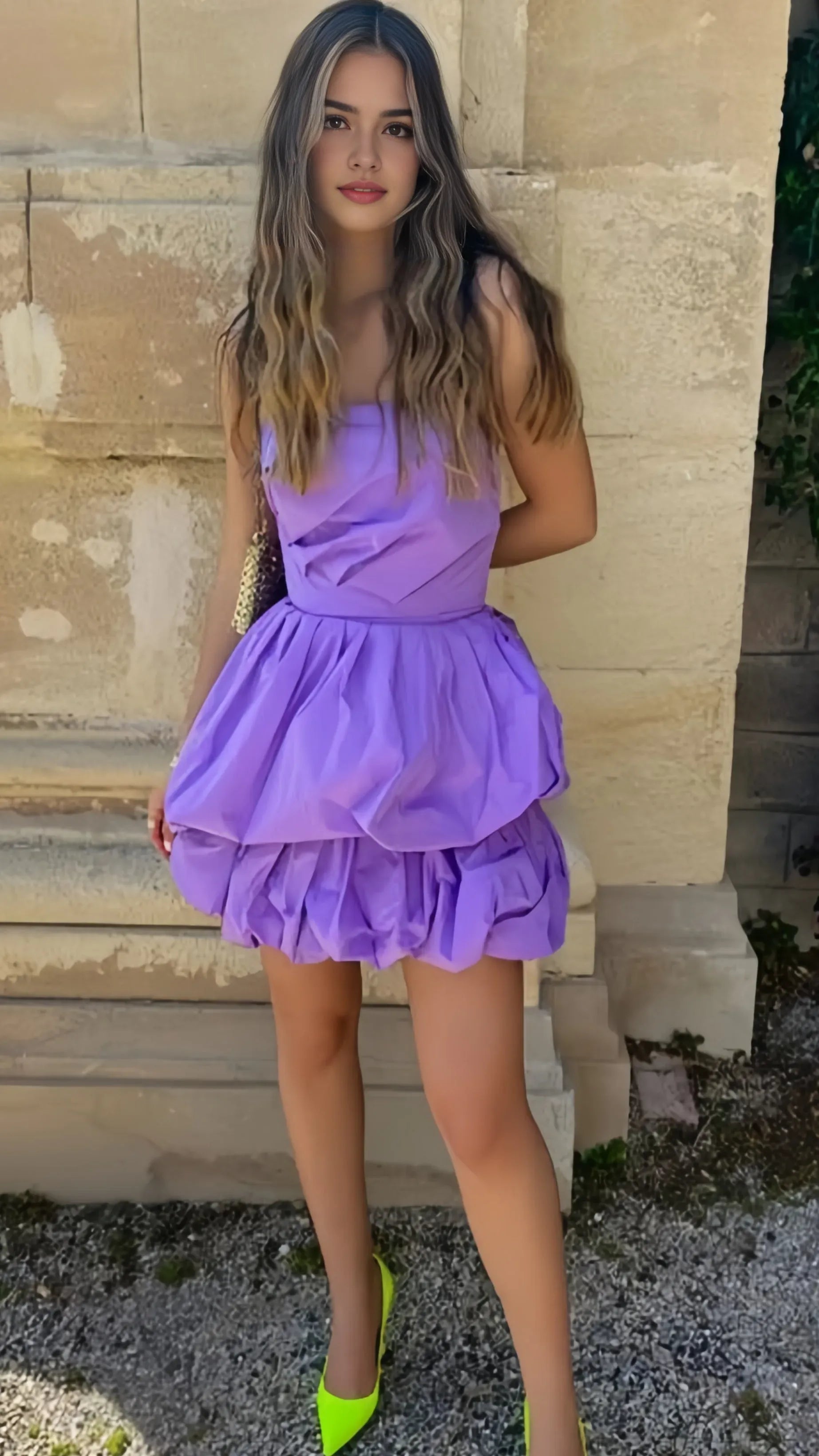 Purple Strapless Ball Homecoming Dress Ruffle Mini Party Hoco Dress Tiered Ruffle