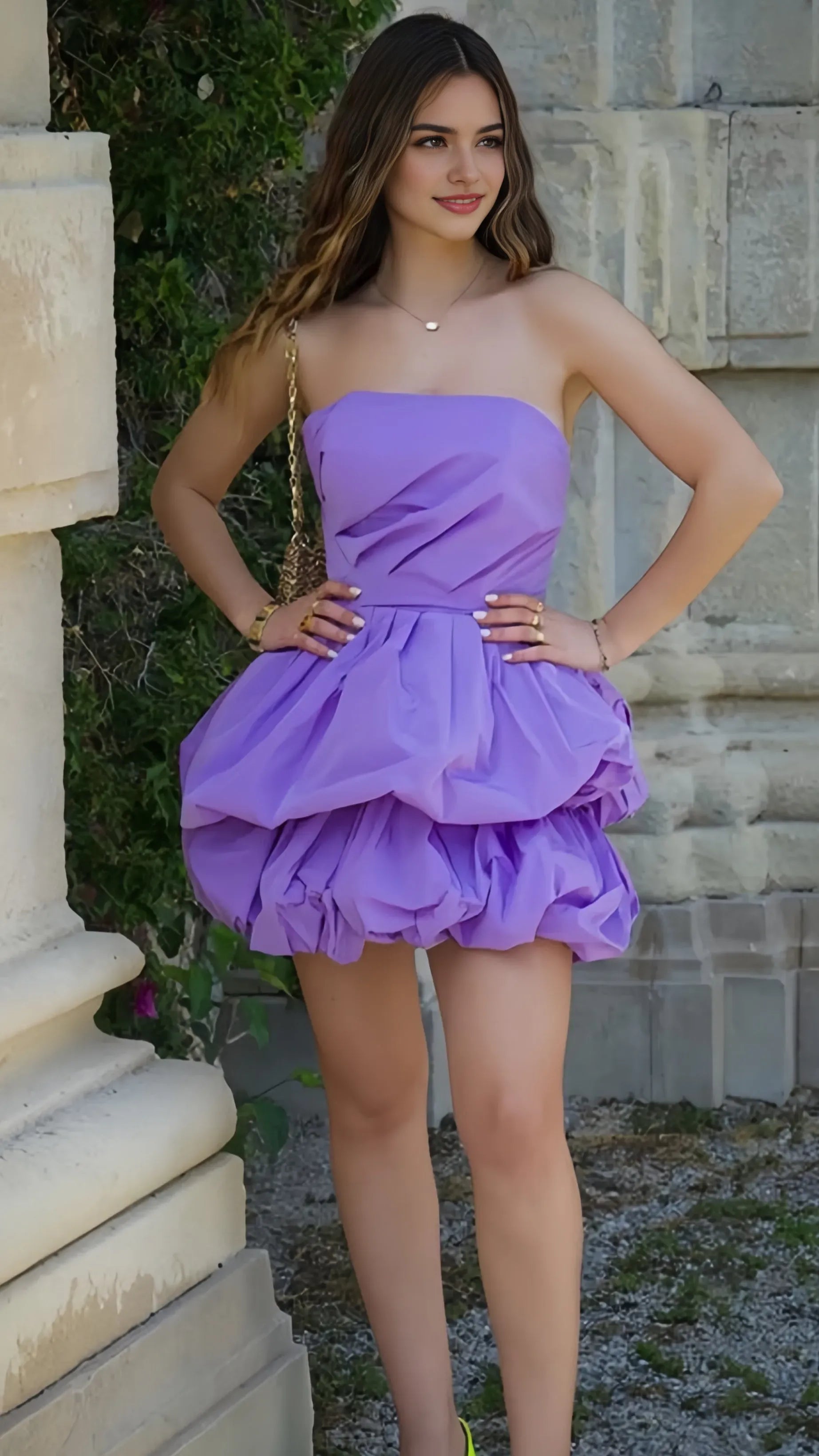 Purple Strapless Ball Homecoming Dress Ruffle Mini Party Hoco Dress Tiered Ruffle