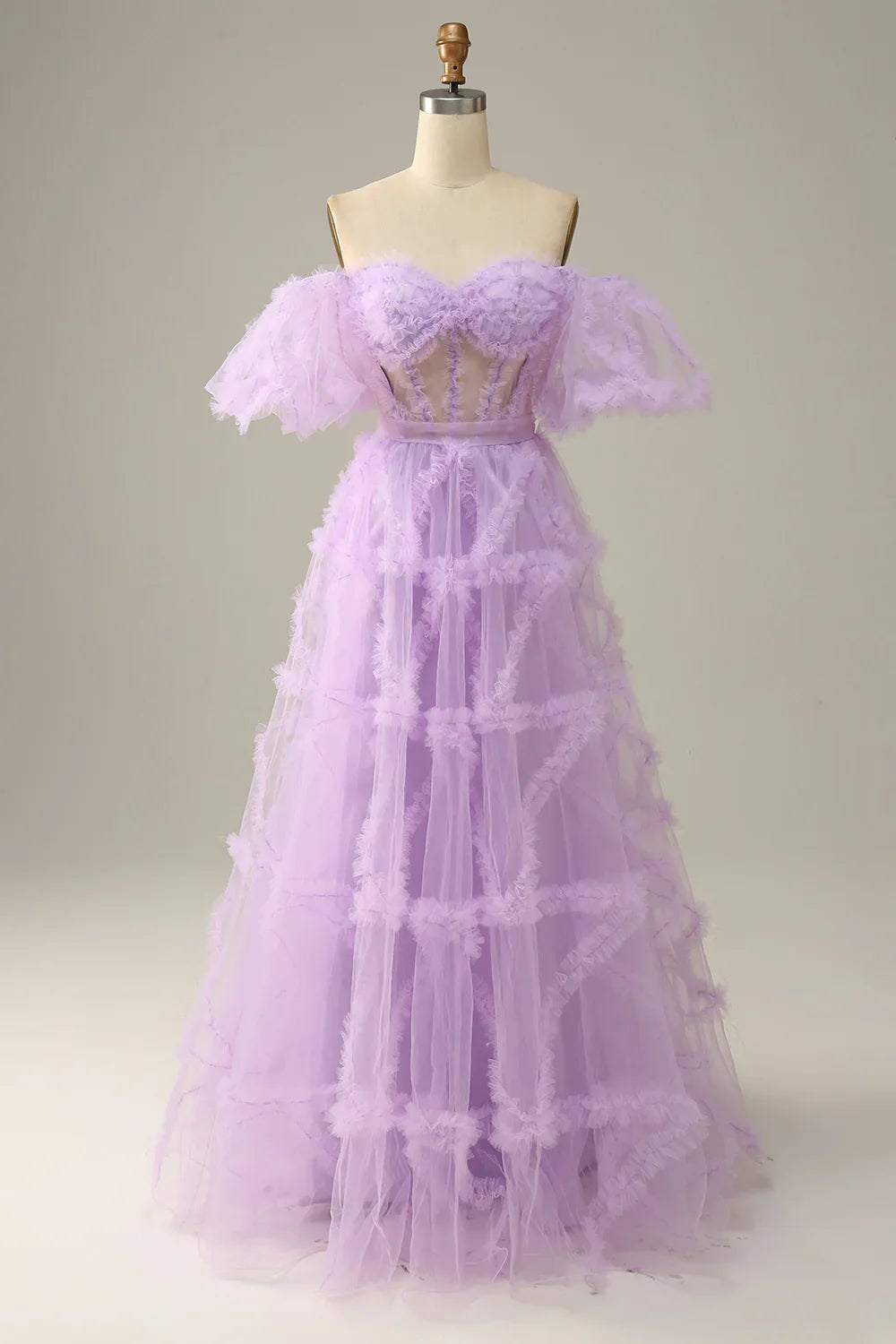 DingJiDress Purple Tulle Off The Shoulder Prom Dress