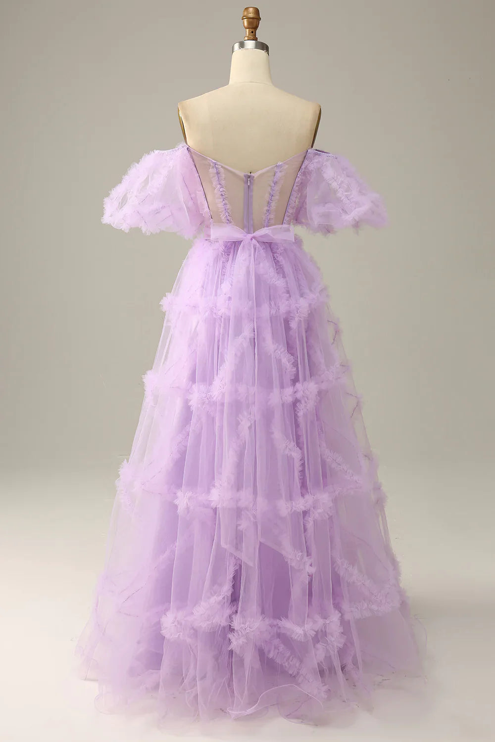 DingJiDress Purple Tulle Off The Shoulder Prom Dress