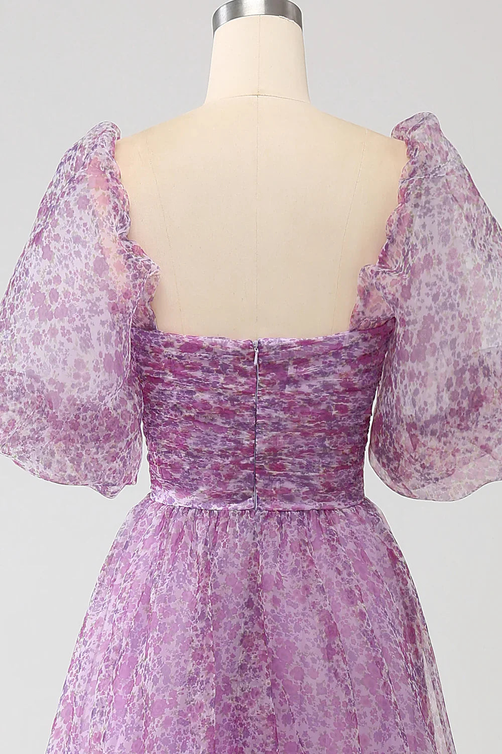 DingJiDress A-Line Square Neck Purple Corset Prom Dress with Half Sleeves