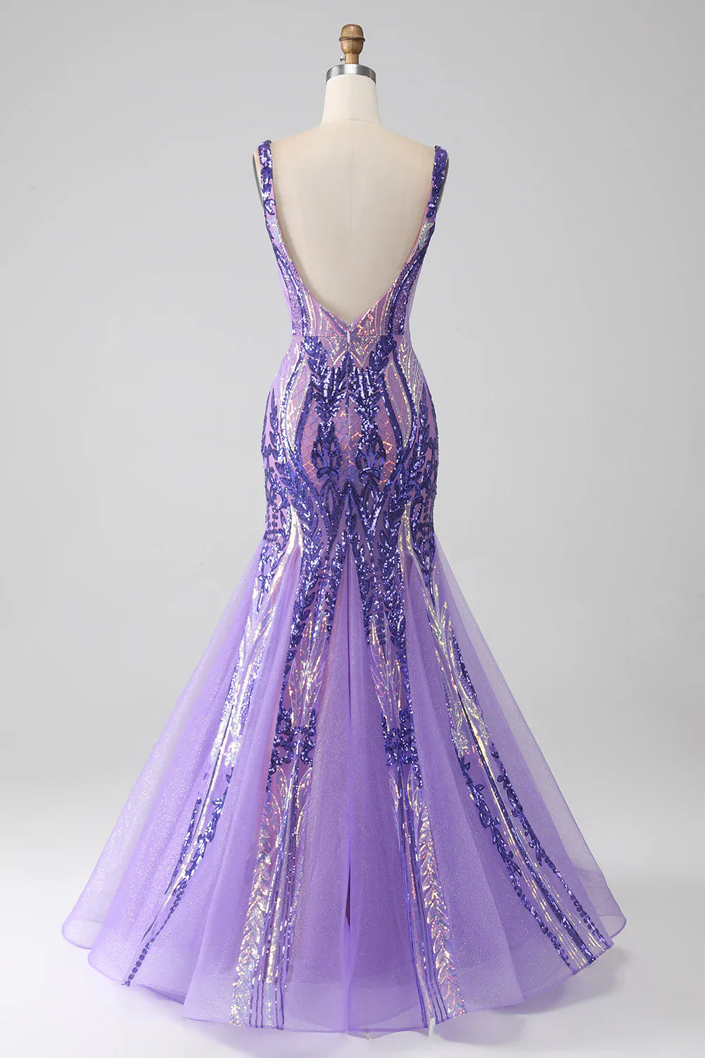 DingJiDress Sparkly Purple Mermaid V Neck Sequins Long Prom Dress