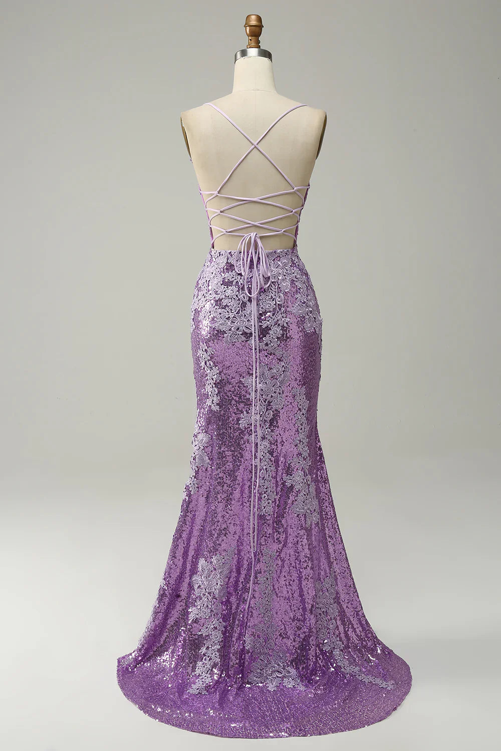 DingJiDress Mermaid Spaghetti Straps Purple Long Prom Dress with Appliques