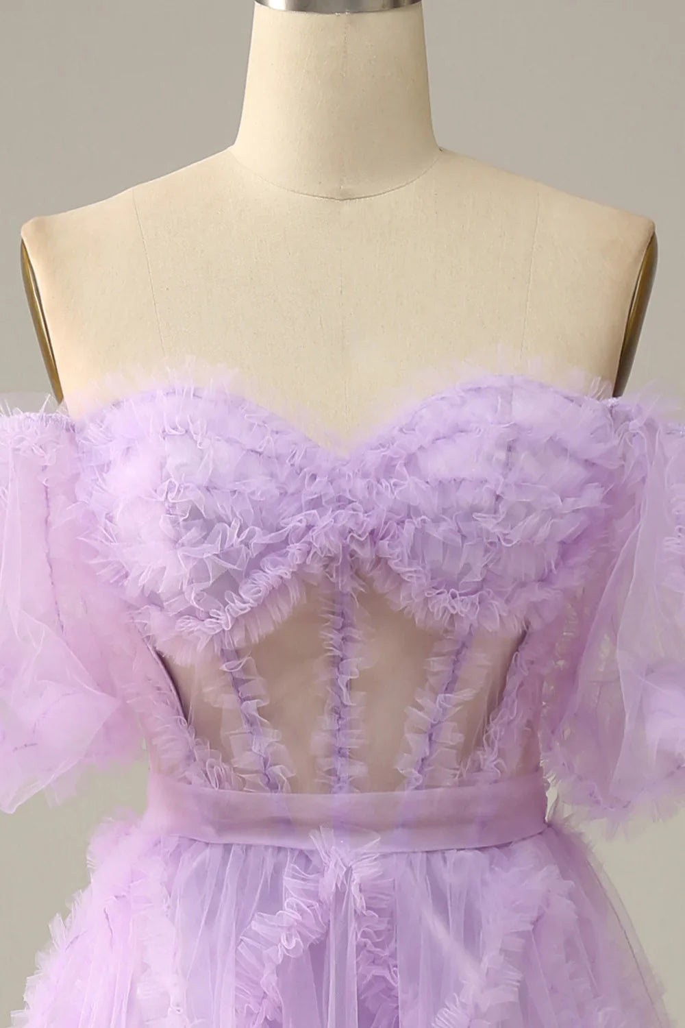 DingJiDress Purple Tulle Off The Shoulder Prom Dress