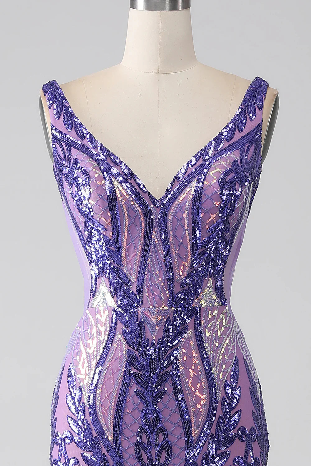 DingJiDress Sparkly Purple Mermaid V Neck Sequins Long Prom Dress