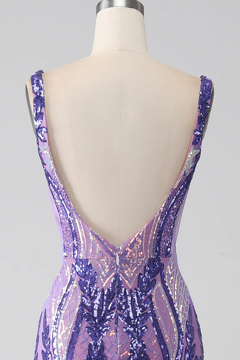 DingJiDress Sparkly Purple Mermaid V Neck Sequins Long Prom Dress