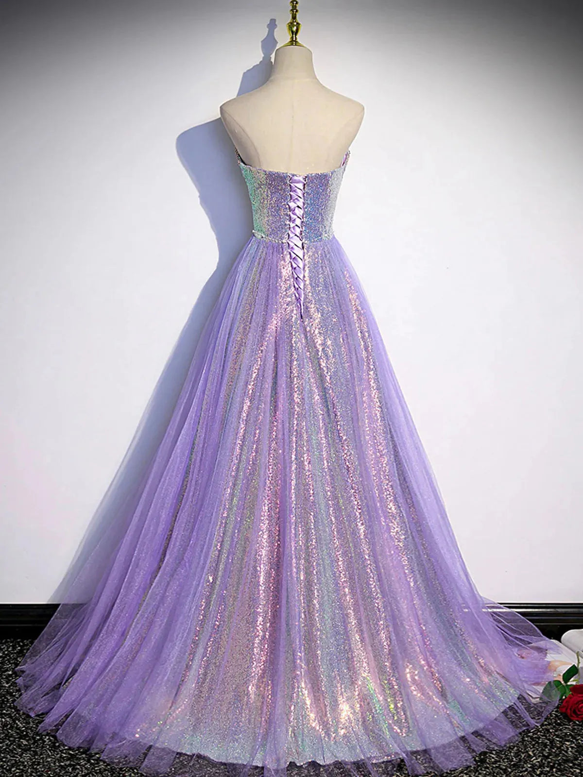 Purple sweetheart neck long prom dress purple formal party dress
