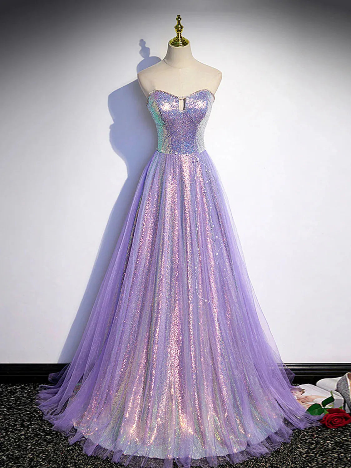 Purple sweetheart neck long prom dress purple formal party dress