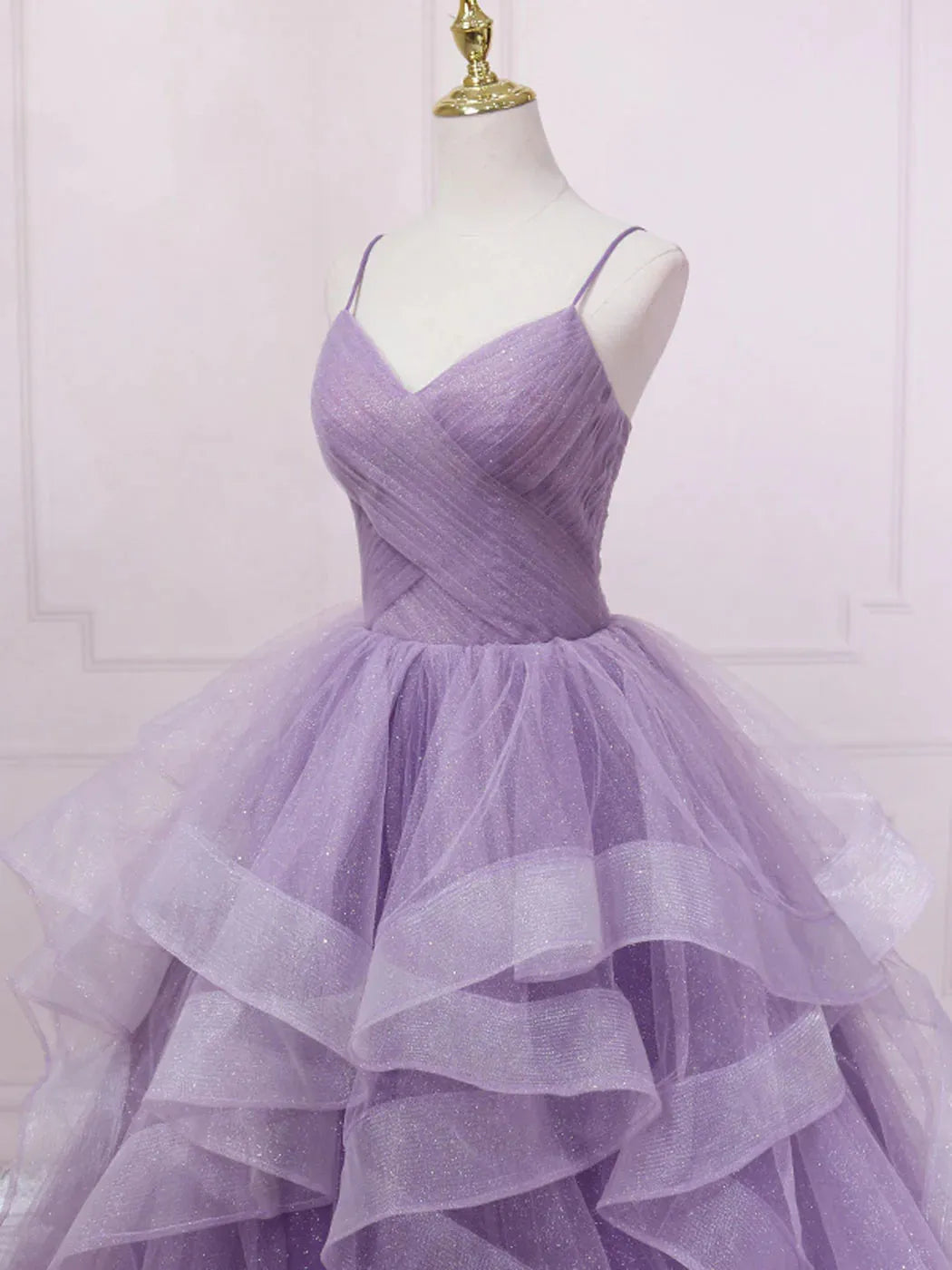 Purple v neck tulle long prom dress purple tulle formal party dress
