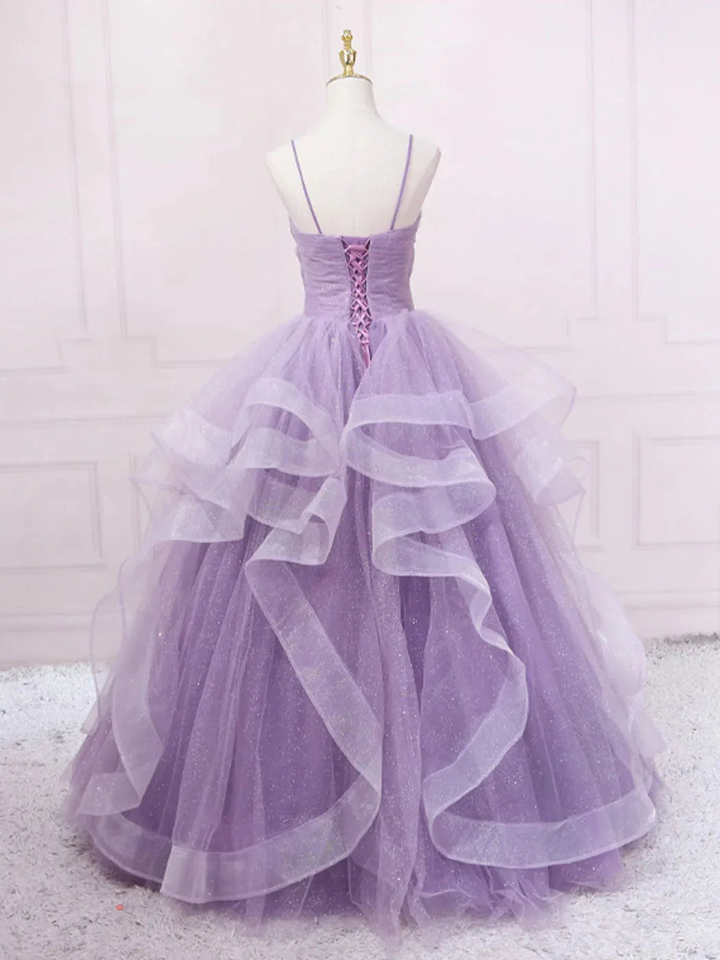 Purple v neck tulle long prom dress purple tulle formal party dress