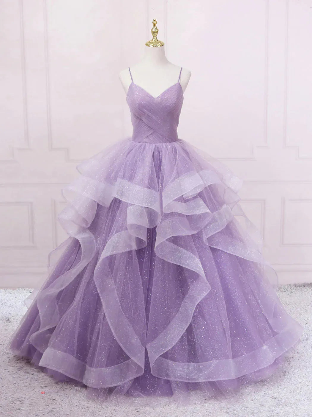 Purple v neck tulle long prom dress purple tulle formal party dress