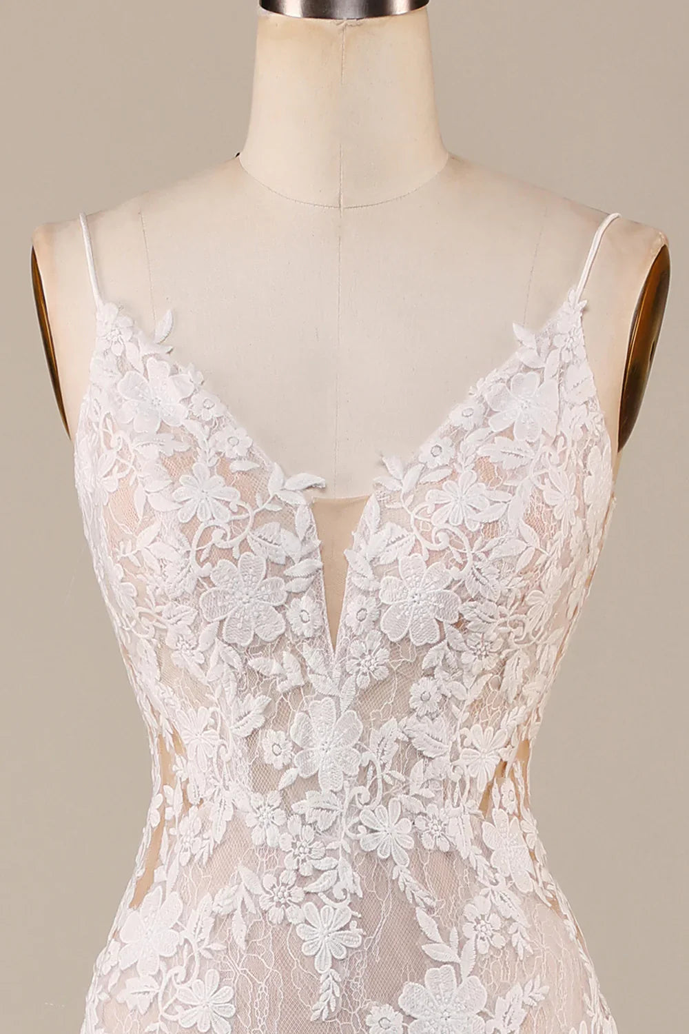 DingJiDress Charming Mermaid Spaghetti Straps Ivory Long Bridal Dress with Lace