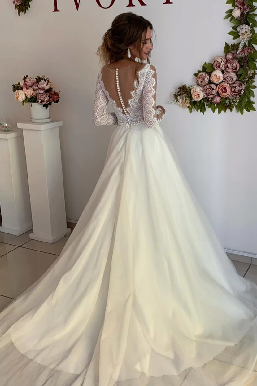 Princess Long Sleeves A-line Wedding Dress with Lace