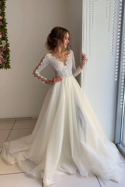 Princess Long Sleeves A-line Wedding Dress with Lace