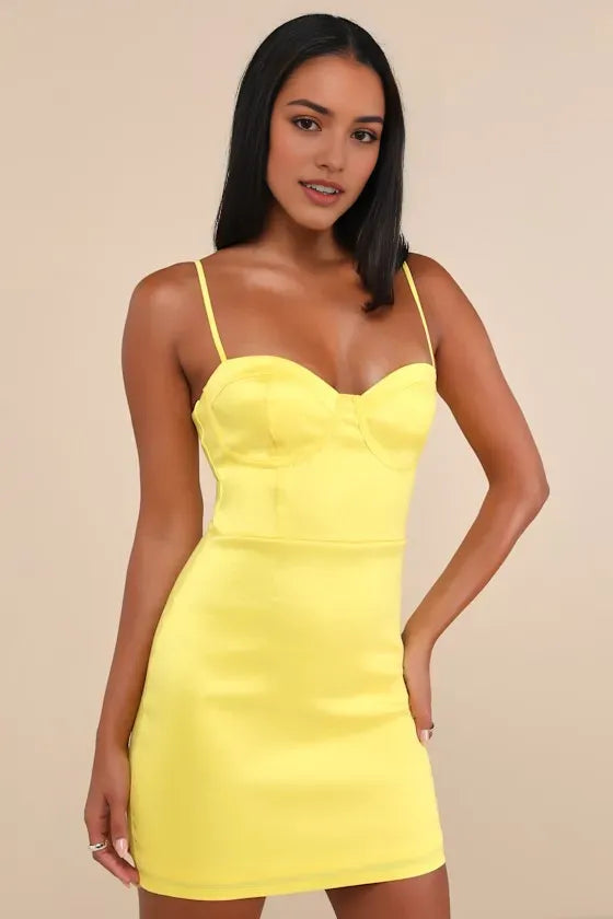 Radiant Yellow Corset - Style Homecoming Dress Spaghetti Straps Bodycon Silhouette – Elevate Your Homecoming Glam to a Whole New Level