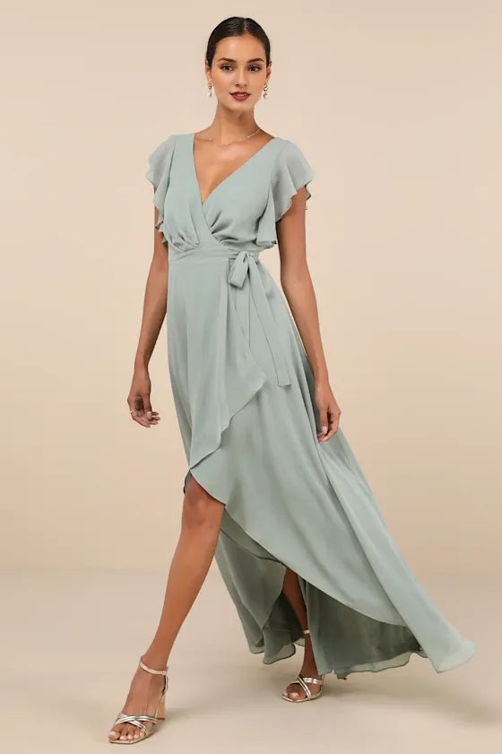 Ravishing Charm Black Ruffled Wrap High-Low Evening Dresses