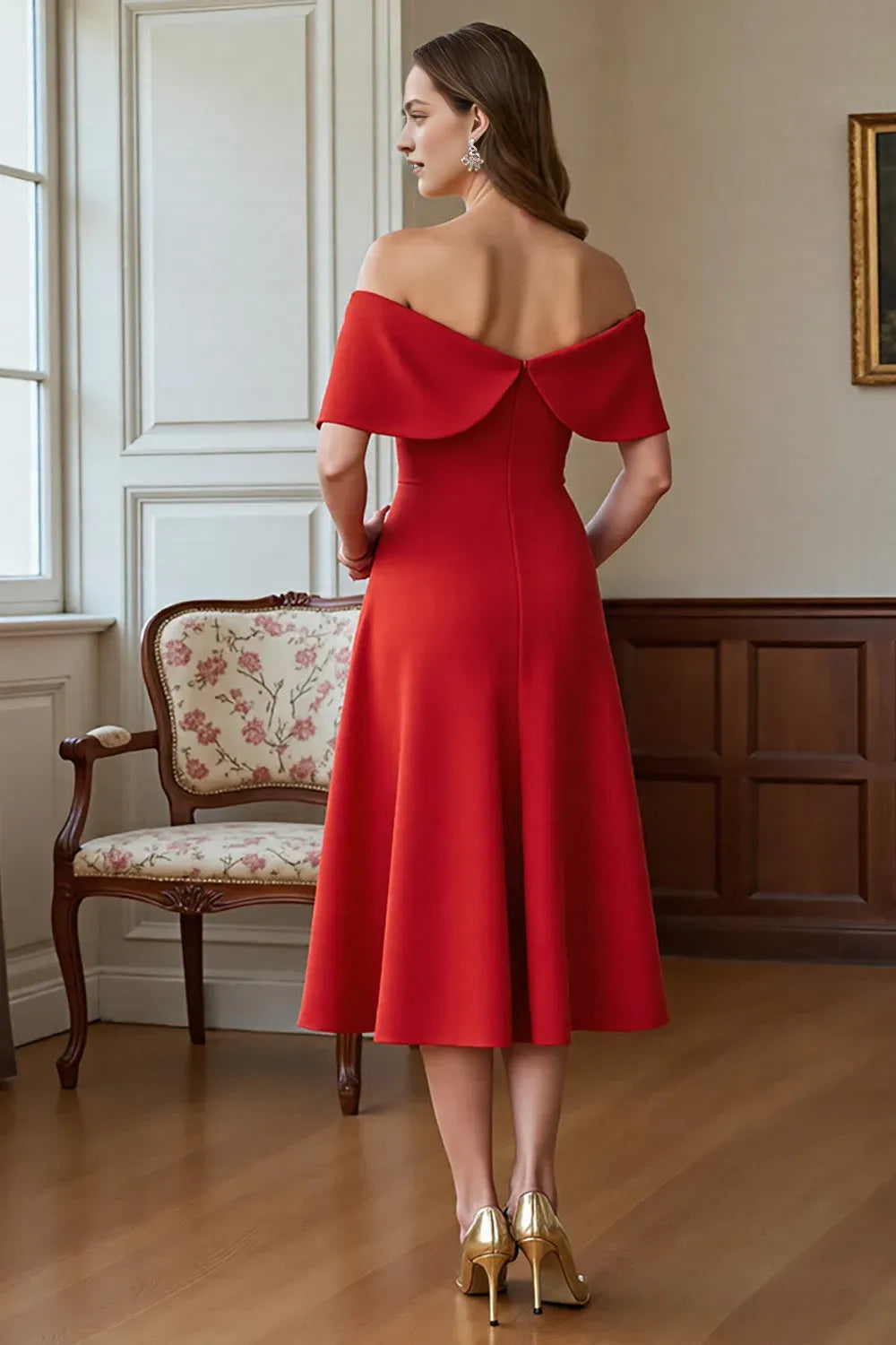 Red A Line Off the Shoulder Mother Of the Bride Dress with Bow