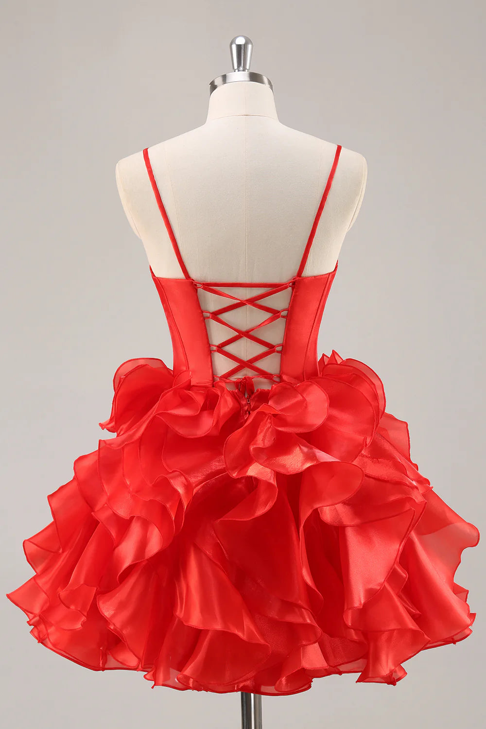 Red Corset Organza Short Ruffled Homecoming Dress with Bows