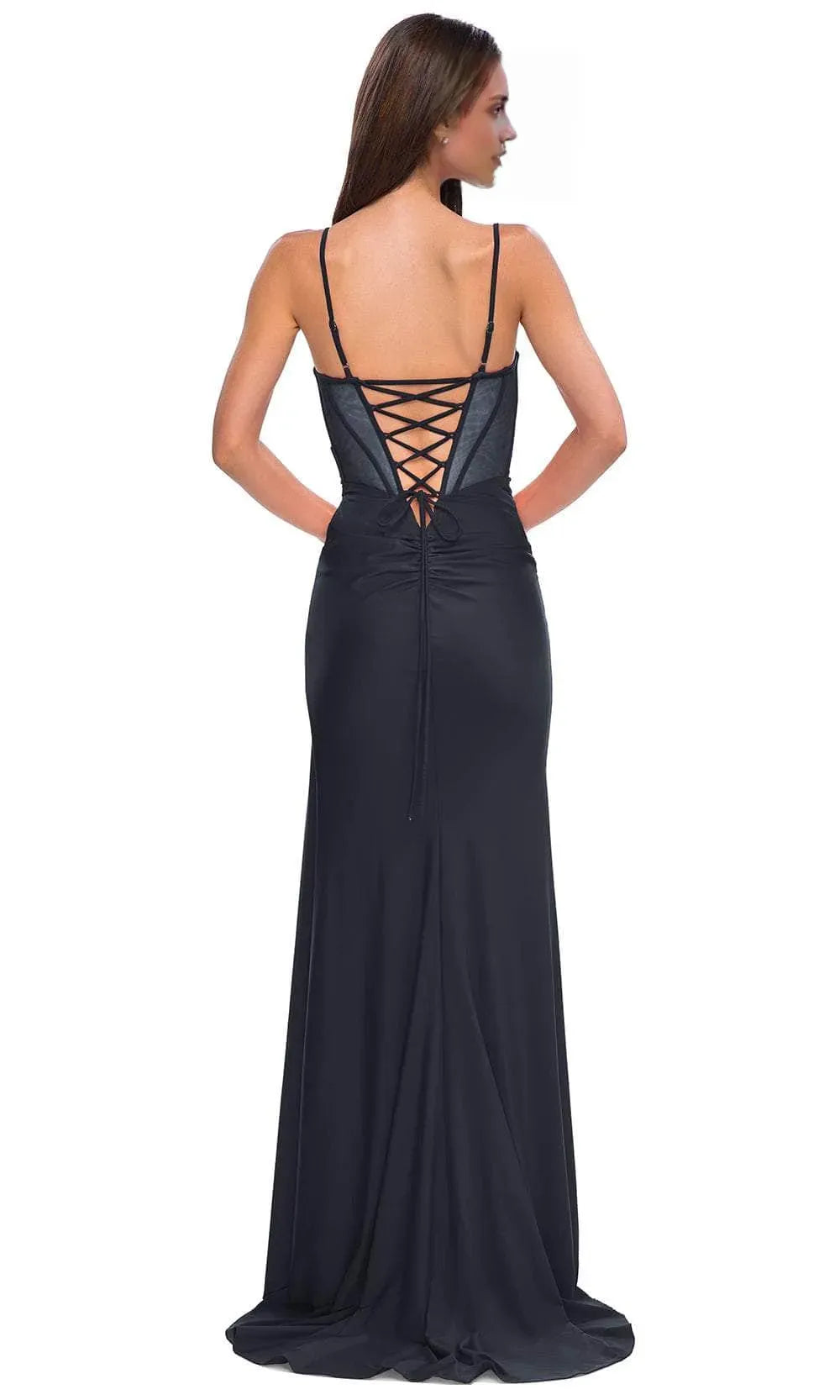 Red Spaghetti Strap Prom Gown with Side Slit and Ruched Detail  Perfect for Formal Balls Galas