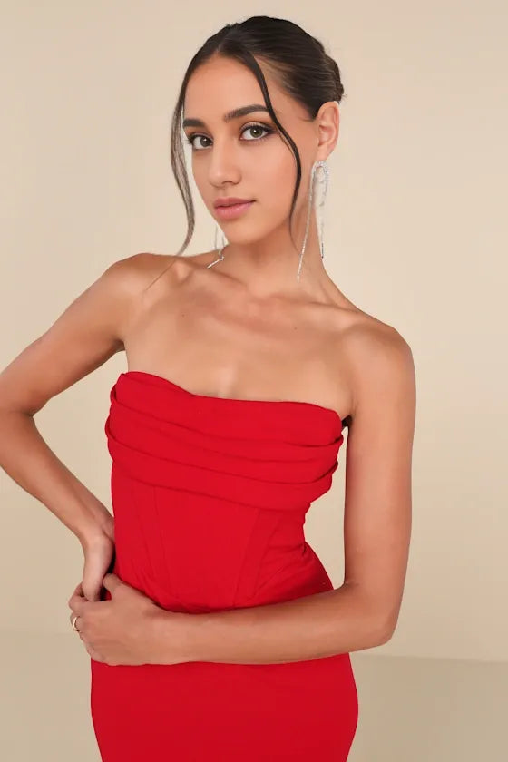 Red Strapless Corset Bodycon Homecoming Dresses