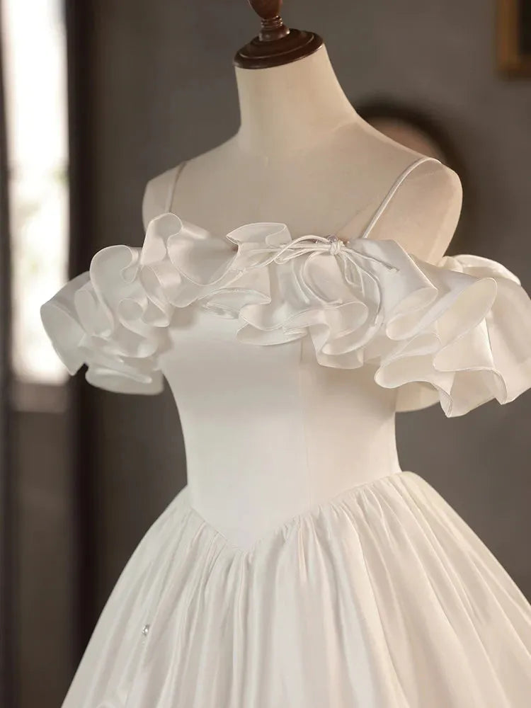 Retro A-Line Tea Length Ivory Prom Dress White Wedding Party Dress