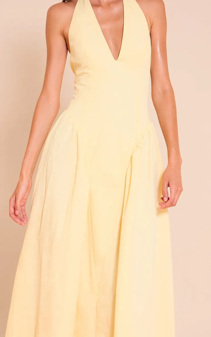 Romantic A-Line Halter Neck Sleeveless Tie-Back Floor-Length Prom Dresses for women Hot Sale