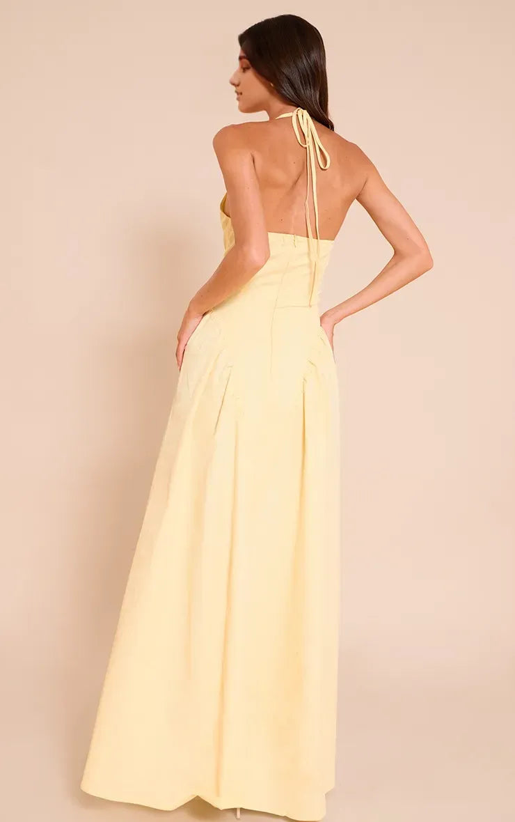 Romantic A-Line Halter Neck Sleeveless Tie-Back Floor-Length Prom Dresses for women Hot Sale
