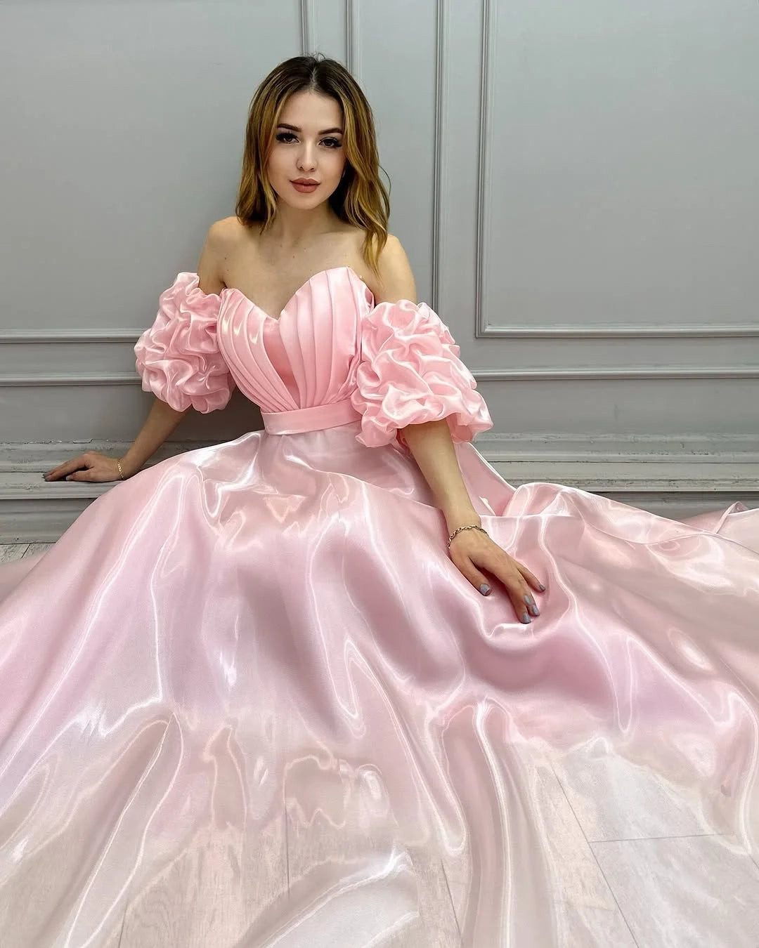 Romantic A-Line Off-Shoulder Puff Sleeve Maxi Party Dress