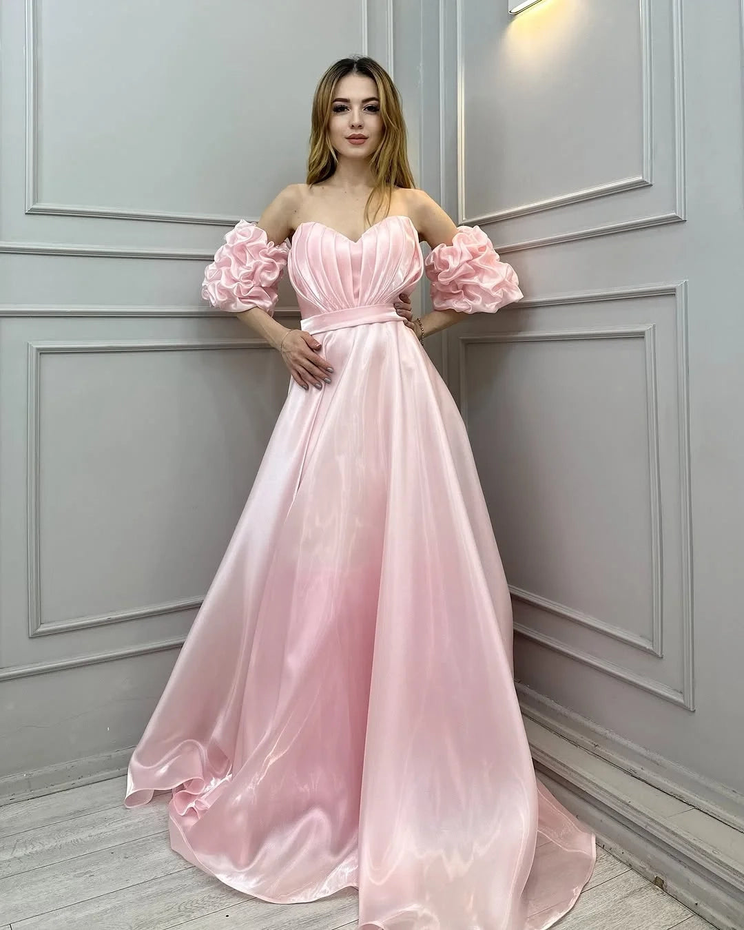 Romantic A-Line Off-Shoulder Puff Sleeve Maxi Party Dress