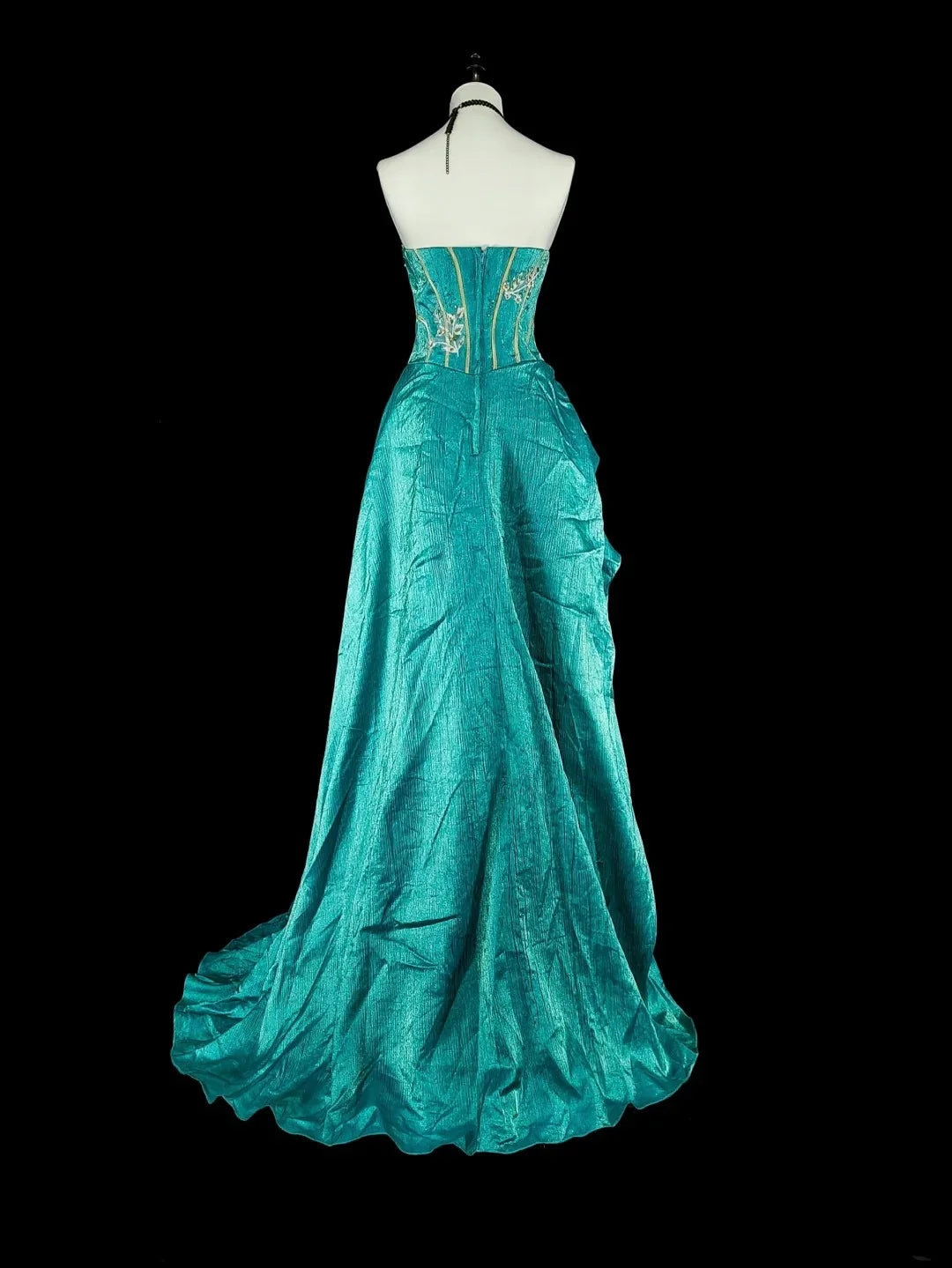 Romantic A-Line Strapless Embellished Teal Maxi Prom Dress