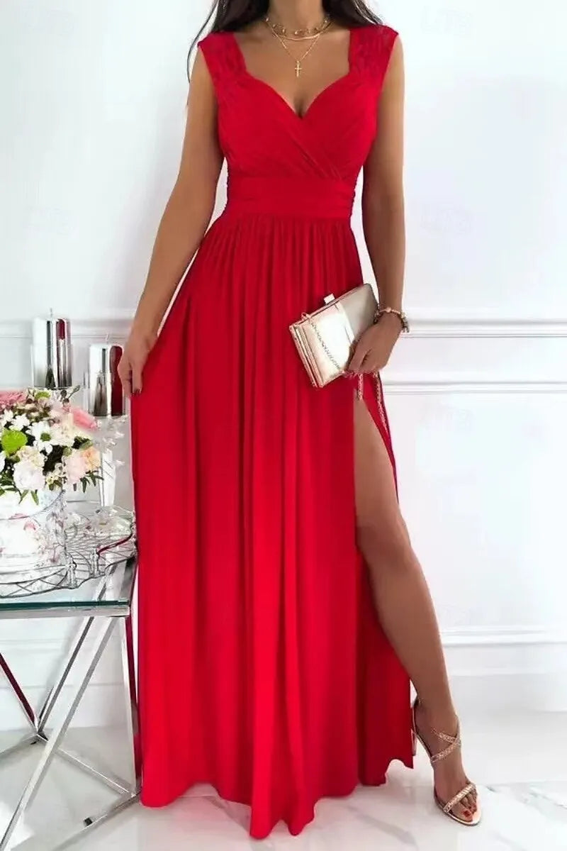 Romantic A-Line Sweetheart Neck Sleeveless Lace Lilac Maxi Prom Dress for Women Ready to Ship