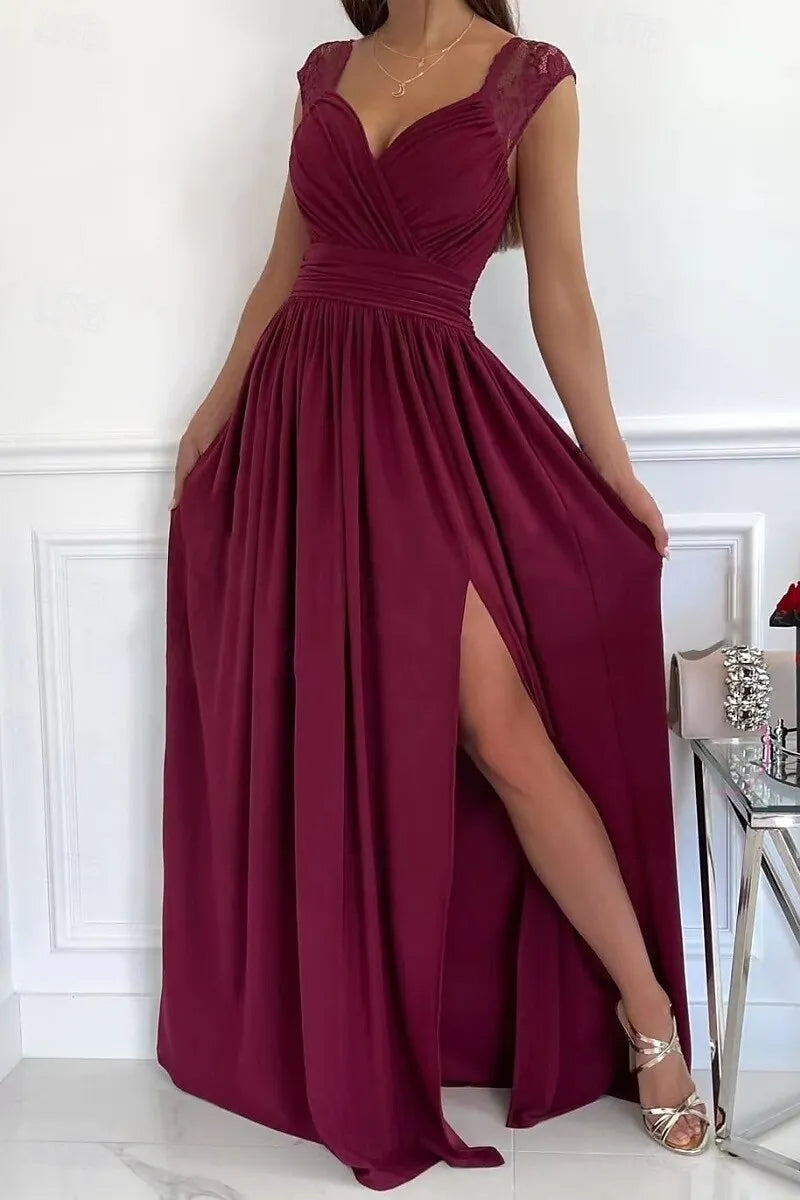 Romantic A-Line Sweetheart Neck Sleeveless Lace Lilac Maxi Prom Dress for Women Ready to Ship
