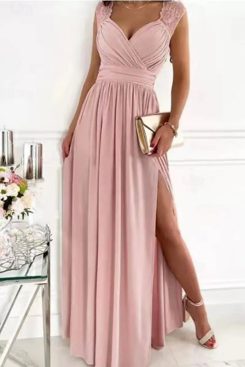 Romantic A-Line Sweetheart Neck Sleeveless Lace Lilac Maxi Prom Dress for Women Ready to Ship